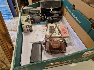 BOX OF CAMERAS + ACCESSORIES