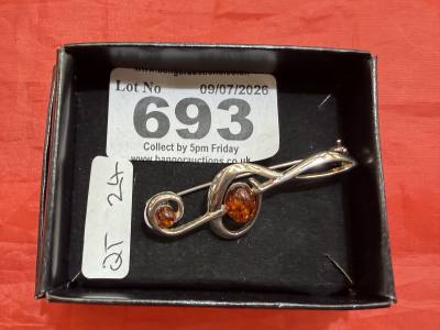 SILVER + AMBER BROOCH