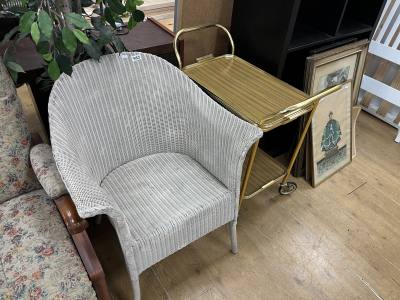 WICKER CHAIR + 2 TIER TROLLEY