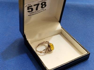 SILVER + AMBER RING