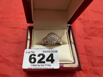9CT DIAMOND CLUSTER RING (SIZE R)