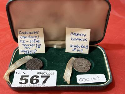 HADRIAN DENARIUS + CONSTANTINE COINS