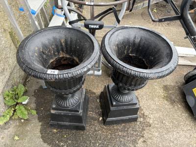 PAIR OF CAST URNS (1 DAMAGED)