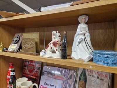 STAFFORDSHIRE DOG + TABLE LOT