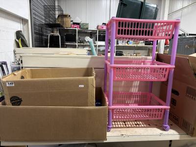 2 BOXES OF CHILDCARE BOOKS + TROLLEY ETC
