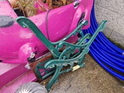PAIR OF CAST SEAT ENDS + BACK
