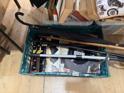 BOX OF RECORDS + WALKING STICKS