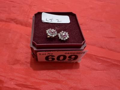 9CT RUBY+ DIAMOND CLUSTER EARRINGS