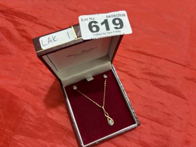 9CT CHAIN+PENDANT + EARRINGS