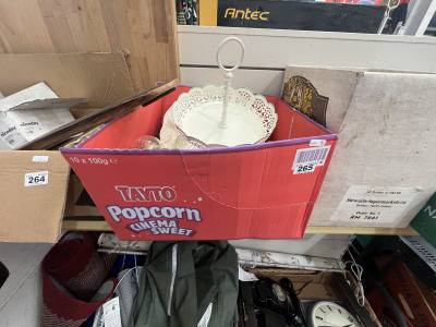 BOX OF CLOCKS + CAKESTAND + BOWL