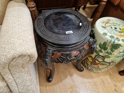 EBONISED CARVED LAMP TABLE