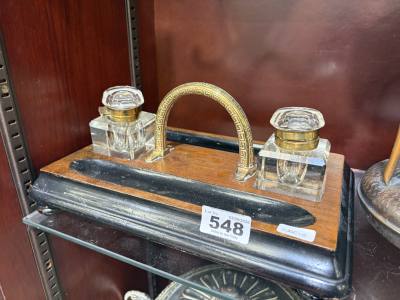 19TH CENTURY INKWELL + PEN STAND
