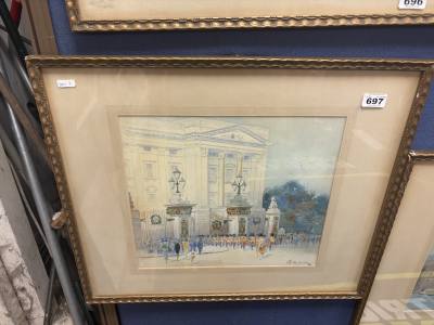 J.TIM MACDONALD WATERCOLOUR UNDER GLASS "BUCKINGHAM PALACE (38X33)