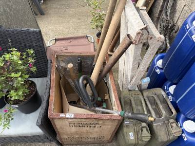 BOX OF GARDEN TOOLS + DECORATORS PLATFORM