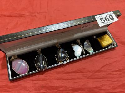 5 X SILVER GEMSTONE PENDANTS