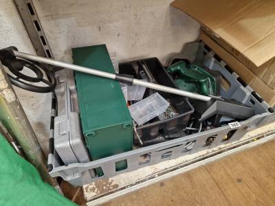 BOX OF TOOLS ETC