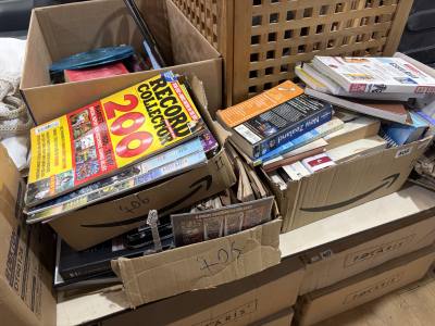 3 X BOXES OF DVDS/BOOKS ETC