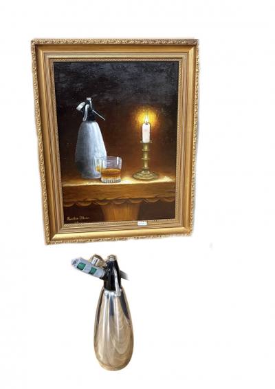 QUINTON O'HARA OIL ON CANVAS "SODA SYPHON + WHISKEY" (40X30)