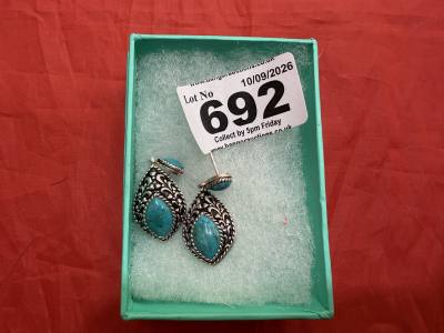 PAIR OF SILVER + TURQUOISE DROP EARRINGS