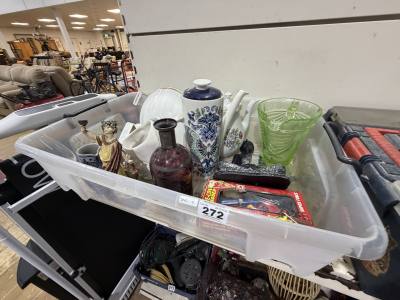 BOX OF VASES ETC
