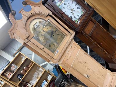 ANTIQUE PINE GRANDFATHER CLOCK J.N TATE BRASS FACE