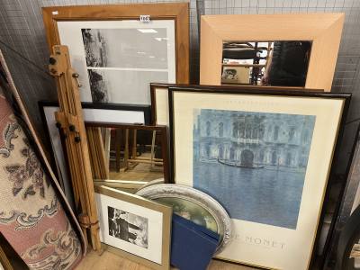 LOT OF PICTURES + ART EASEL