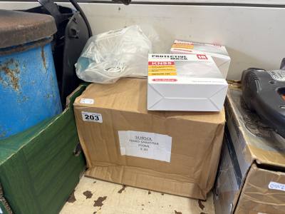 BOX OF SANITISER + MASKS