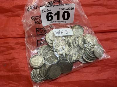 BAG OF PRE 1921 THREE PENCE COINS (APPROX 105 GRAMS)