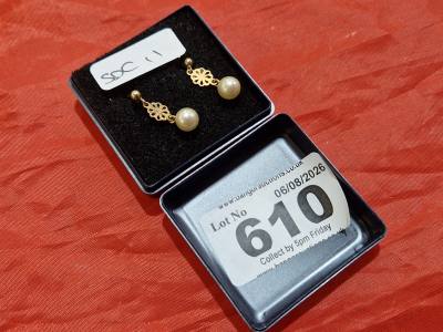 PAIR OF 9CT GOLD PEARL DROP EARRINGS