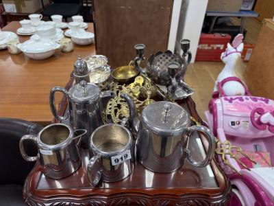 LOT OF SILVER PLATE + BRASS