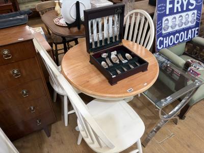 BEECH TABLE + 3 X CHAIRS