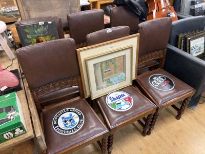 6 X OAK BARLEY TWIST DINING CHAIRS