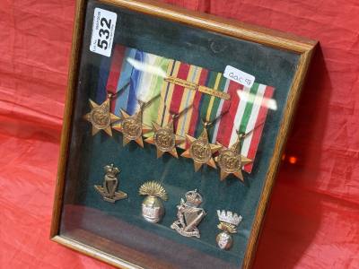 ROYAL IRISH + WW2 MEDALS IN PLAQUE