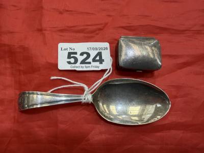SILVER PILL BOX + SPOON (28.5 GRAMS)