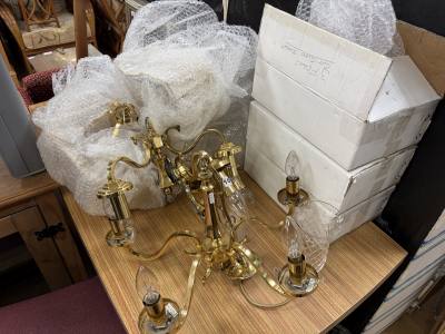 LOT OF CHANDELIERS + CRYSTAL SHADES