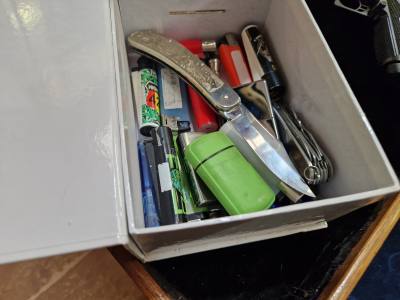 BOX OF LIGHTERS + KNIVES