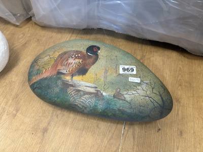 HAND PAINTED STONE PHEASANT DOORSTOP