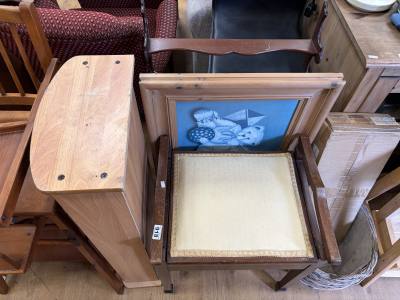 MAHOGANY STOOL, SHELF + CD RACK