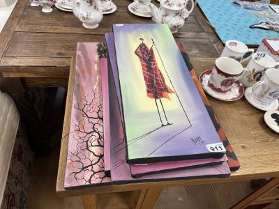 LOT OF AFRICAN PASTELS ON CANVAS