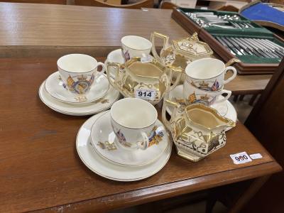 LEONARDO FIGURE + CORONATION TEA SET + ARTHUR WOOD JUG + POT