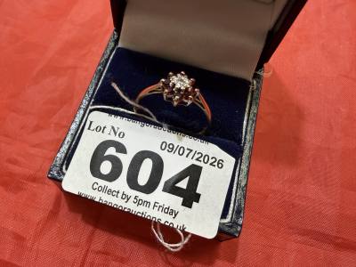 9CT GARNET + DIAMOND RING (SIZE Q) (1.5 GRAMS)