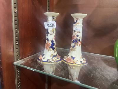 PAIR OF MASONS CANDLE STICKS