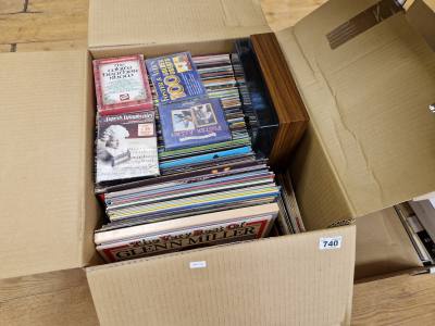 BOX OF LPS, SINGLES, CASSETTES + CDS
