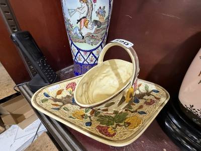 H.J WOOD INDIAN TREE PATTERN CERAMIC BASKET + PLATE