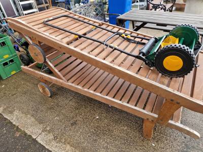 PAIR OF WOODEN SUN LOUNGERS