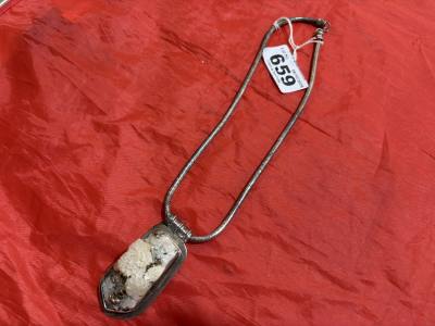 PYRITE + QUARTZ SILVER PENDANT + CHAIN