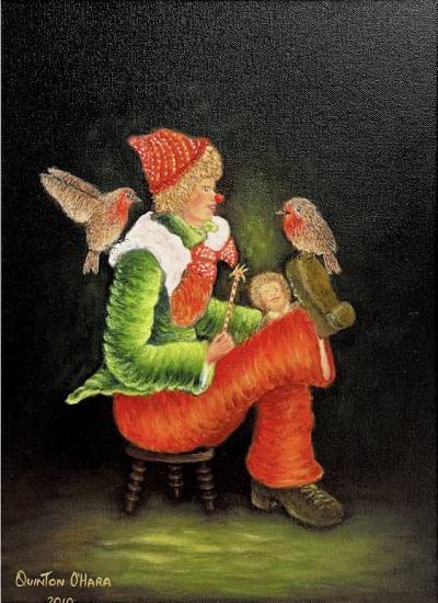 QUINTON O'HARA OIL ON CANVAS "THE CLOWN SHOW" (40X30)
