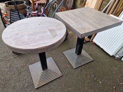 2 X GREY WOODEN TABLES (METAL BASE)