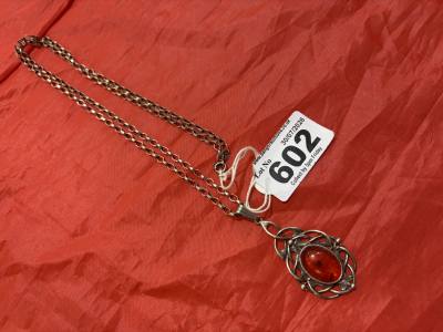 SILVER CHAIN + AMBER PENDANT