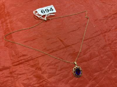 9 CT CHAIN + AMETHYST PENDANT (3.3 GRAMS)